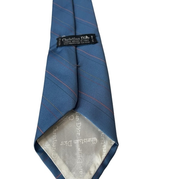 Christian Dior Polyester silk tie Made in USA Blue thin stripes 59 inch - Picture 6 of 6